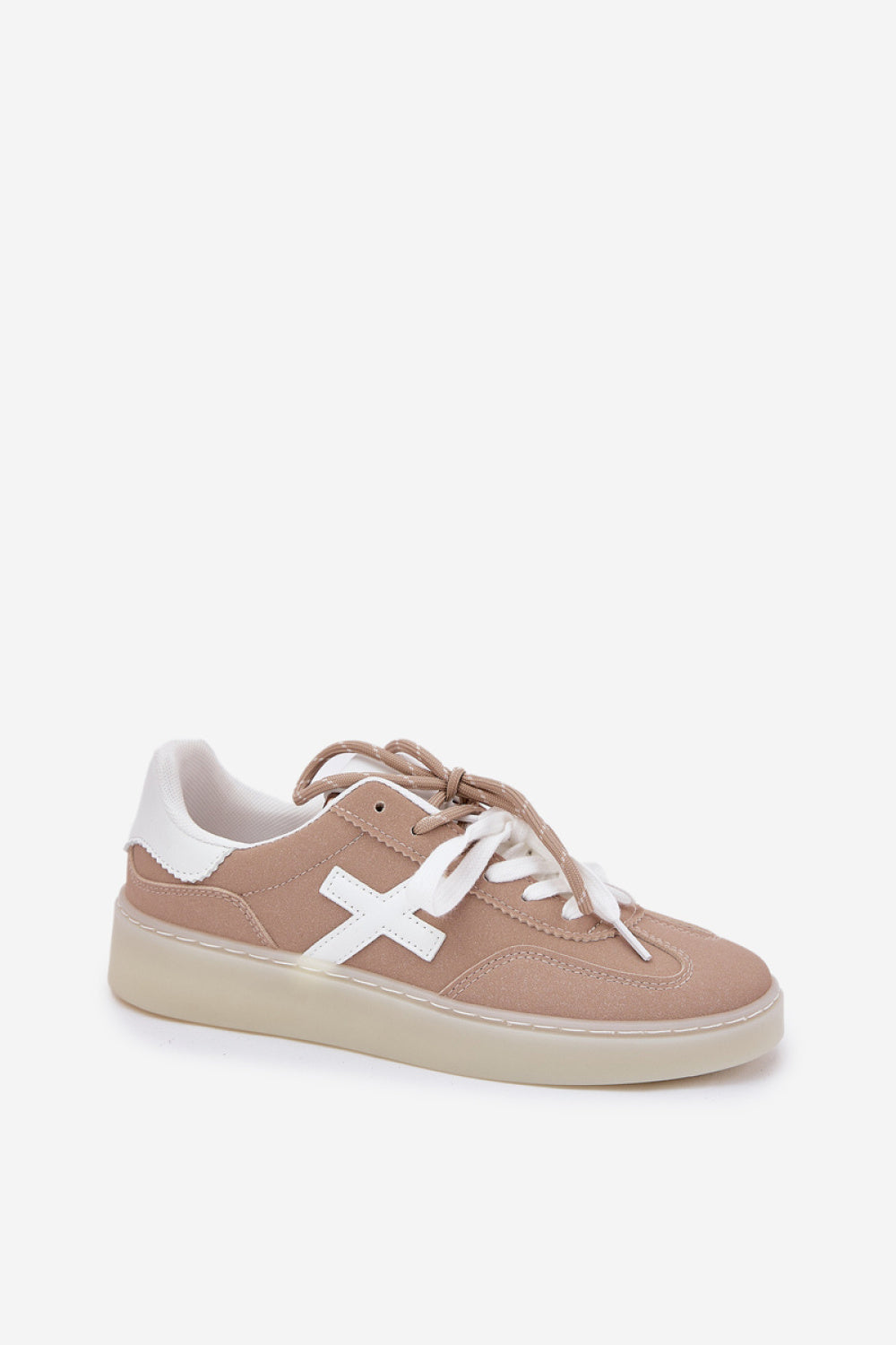 Step In Style Beige Faux Suede Trainers with Round Toe - view 2