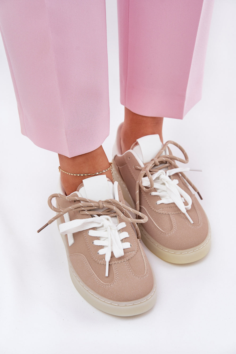 Step In Style Beige Faux Suede Trainers with Round Toe - view 3