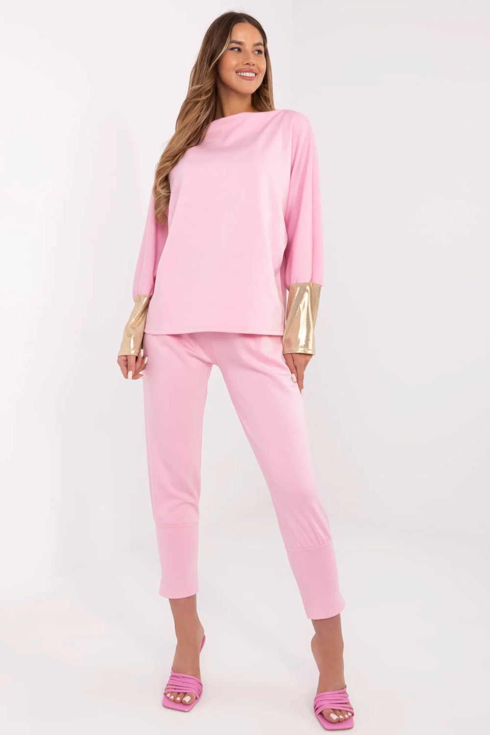Italy Moda Light Pink Boat Neck High Waisted Co-Ord Set