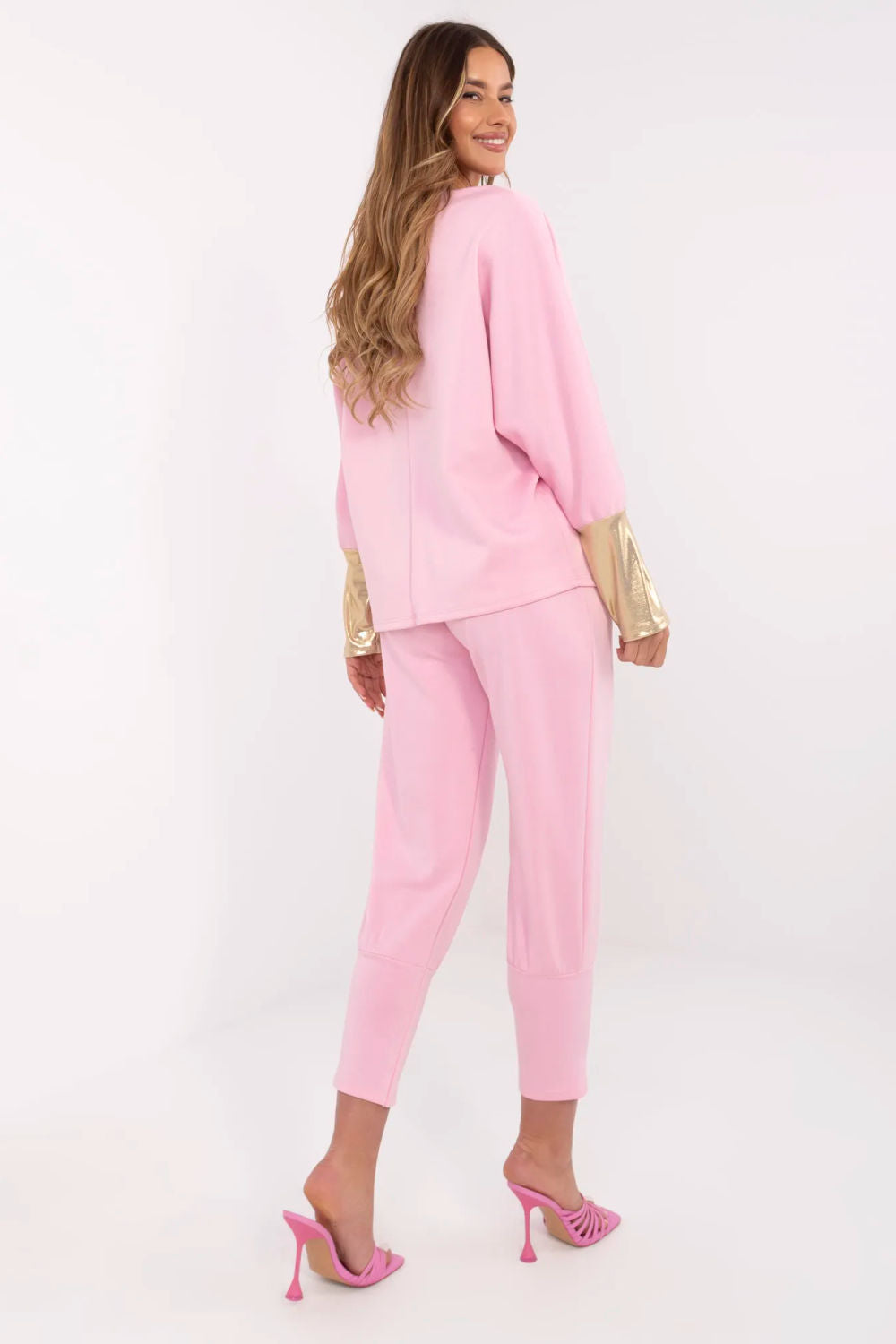 Italy Moda Light Pink Boat Neck High Waisted Co-Ord Set - view 3