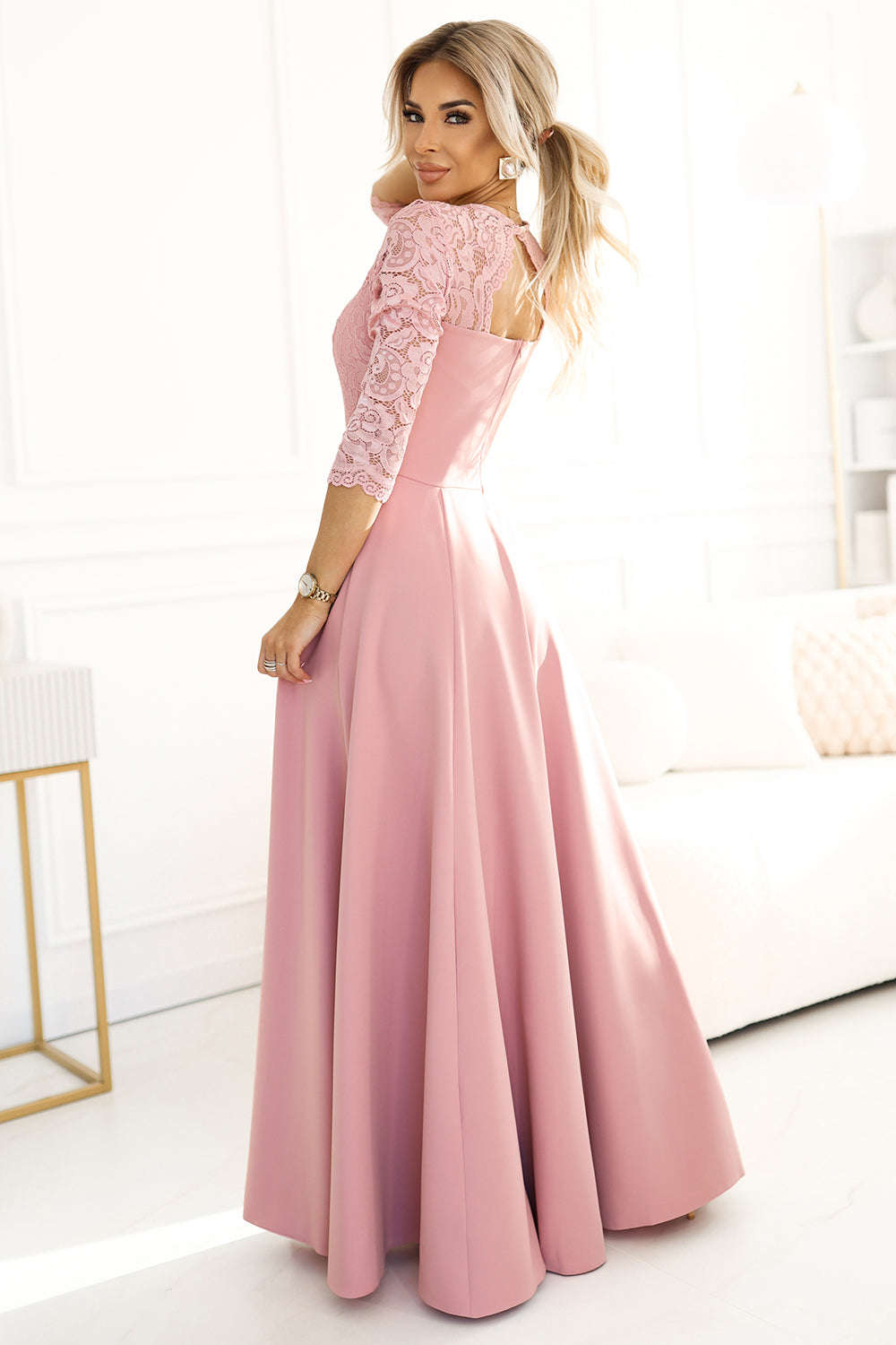 Numoco Amber Powder Pink Lace Maxi Dress - view 2