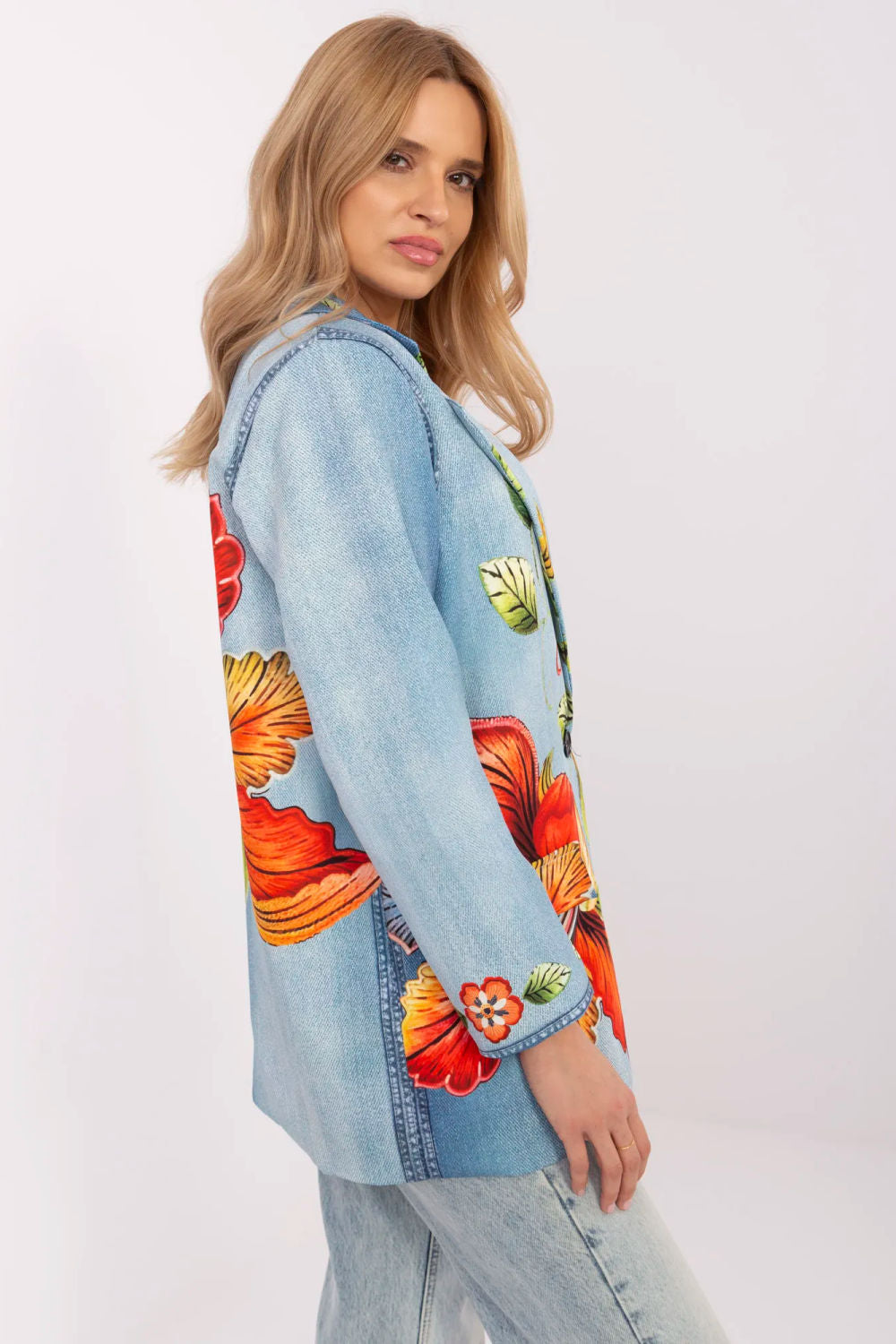 Italy Moda Blue Denim Floral Jacket - view 2