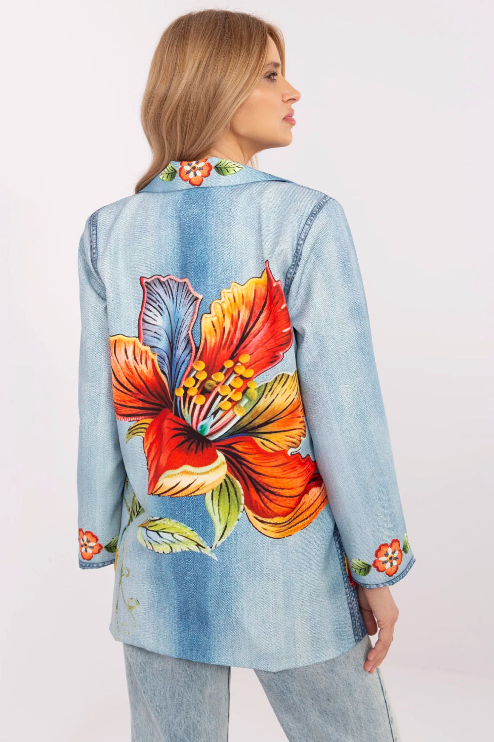 Italy Moda Blue Denim Floral Jacket - view 3
