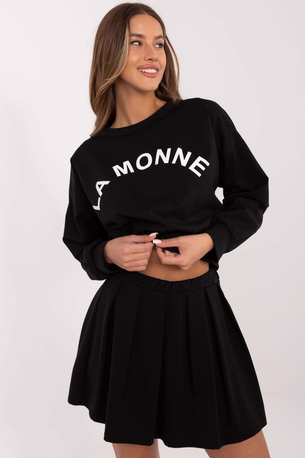 Italy Moda Black Pleated High Waisted Skirt Co-Ord Set