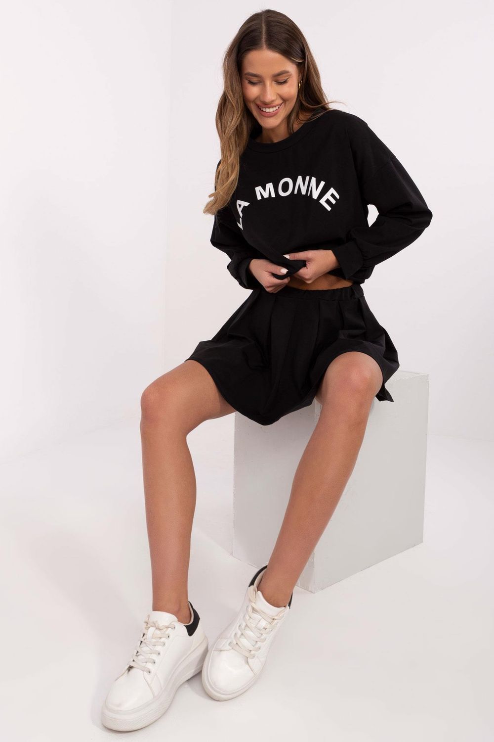 Italy Moda Black Pleated High Waisted Skirt Co-Ord Set - view 2