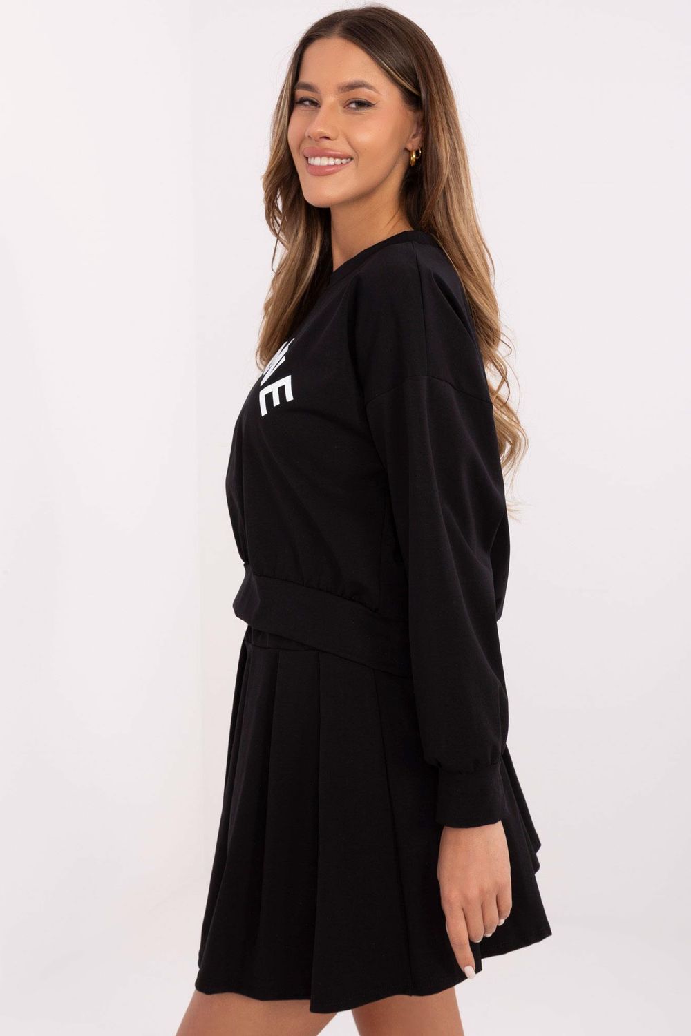 Italy Moda Black Pleated High Waisted Skirt Co-Ord Set - view 3