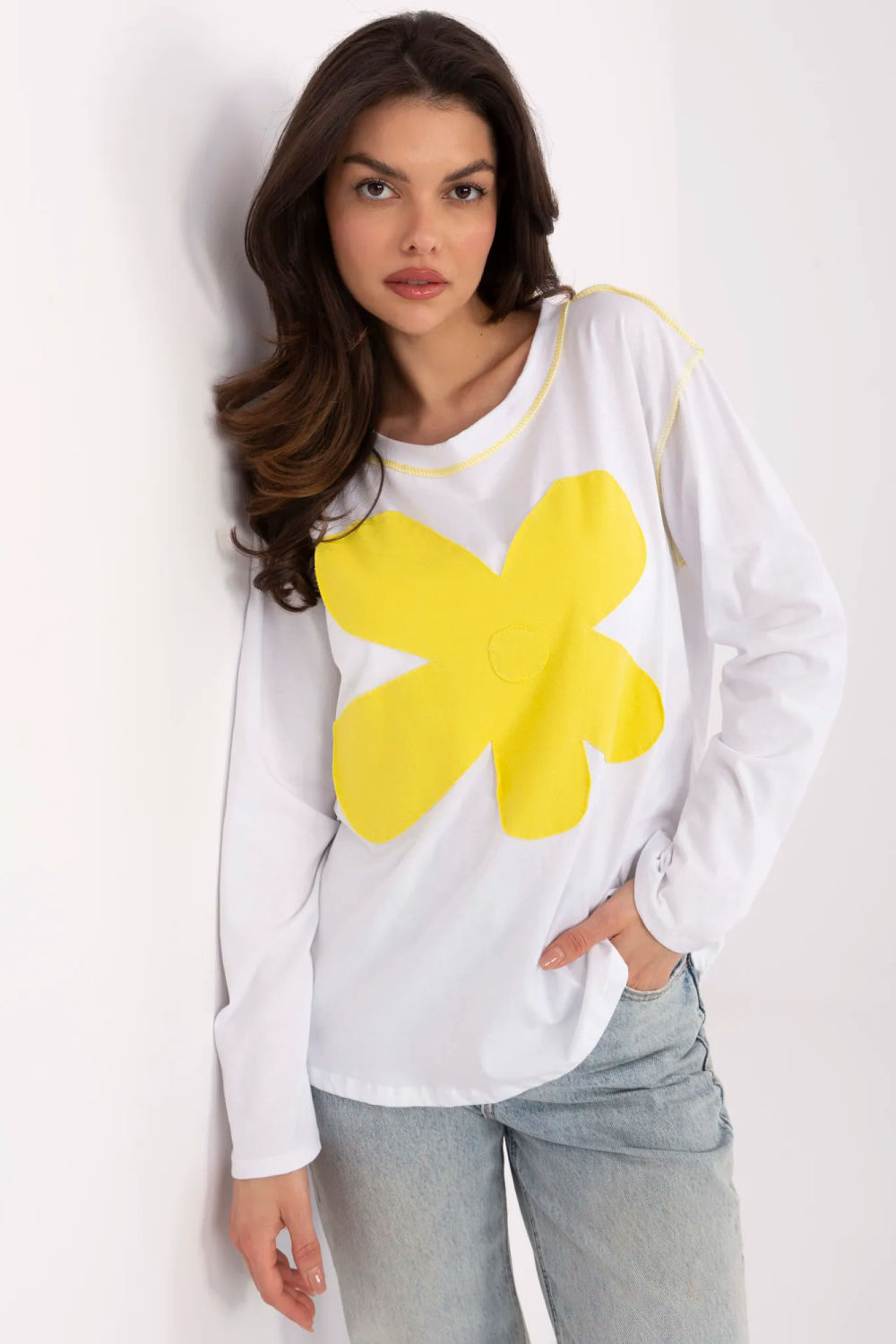Italy Moda Yellow Long Sleeve Cotton Blouse