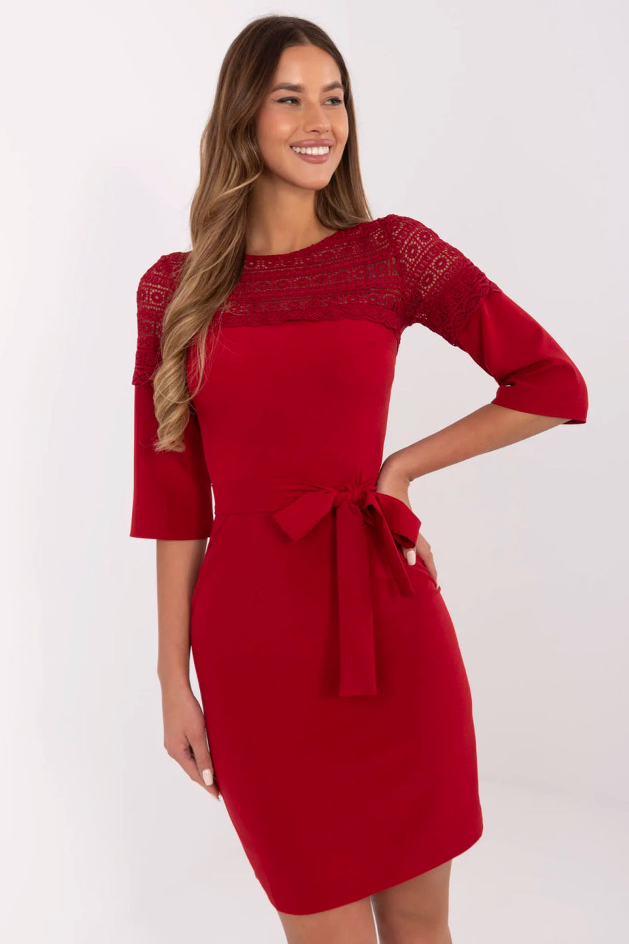 Lakerta Burgundy Lace Cocktail Dress