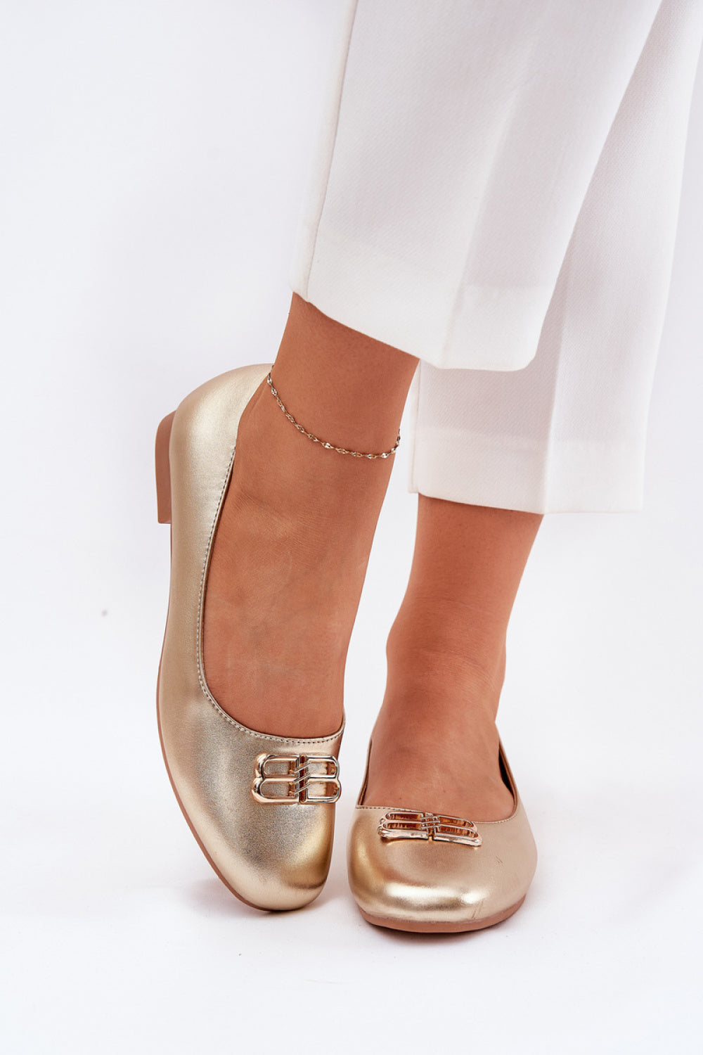 Step In Style Vinceza Gold Faux Leather Ballet Flats