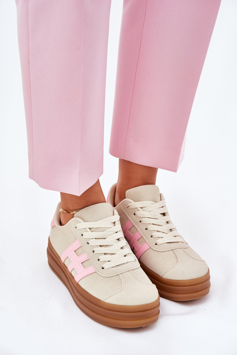Step In Style Beige Faux Suede Platform Trainers - view 3