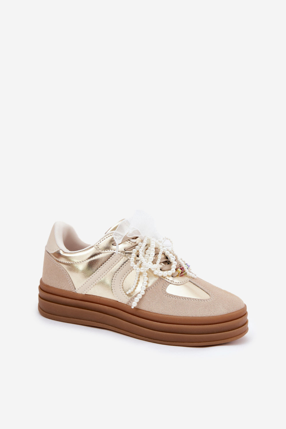Step In Style Gold Faux Suede Platform Trainers - view 2