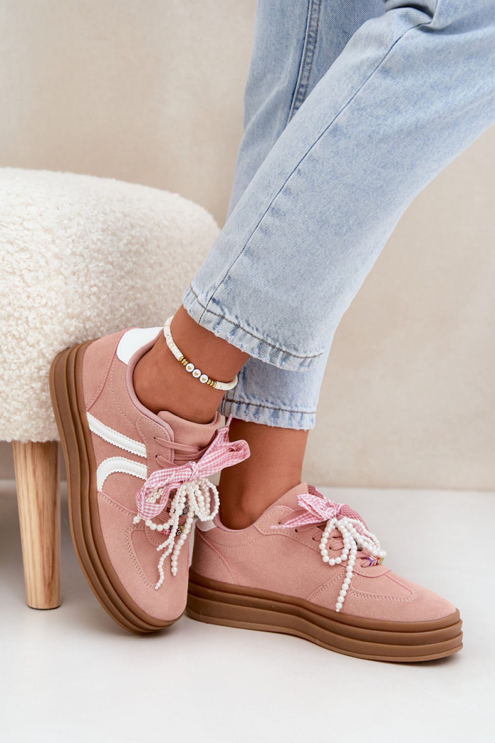 Step In Style Pink Faux Suede Platform Trainers - view 3