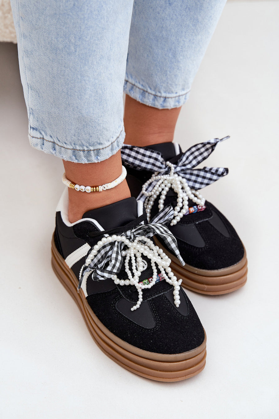 Step In Style Black Faux Suede Platform Trainers