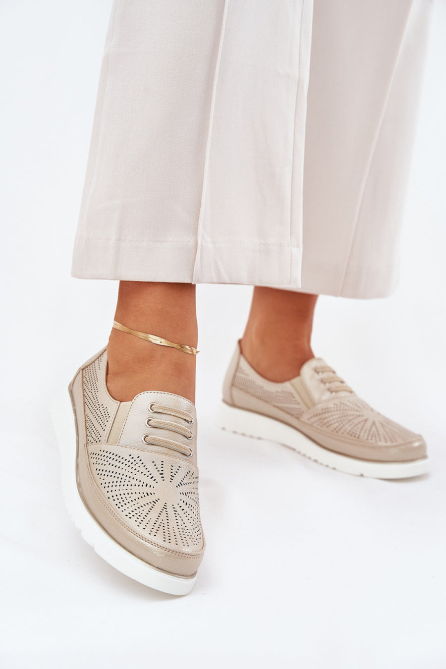 Step In Style Azethia Gold Faux Leather Lace Up Shoes