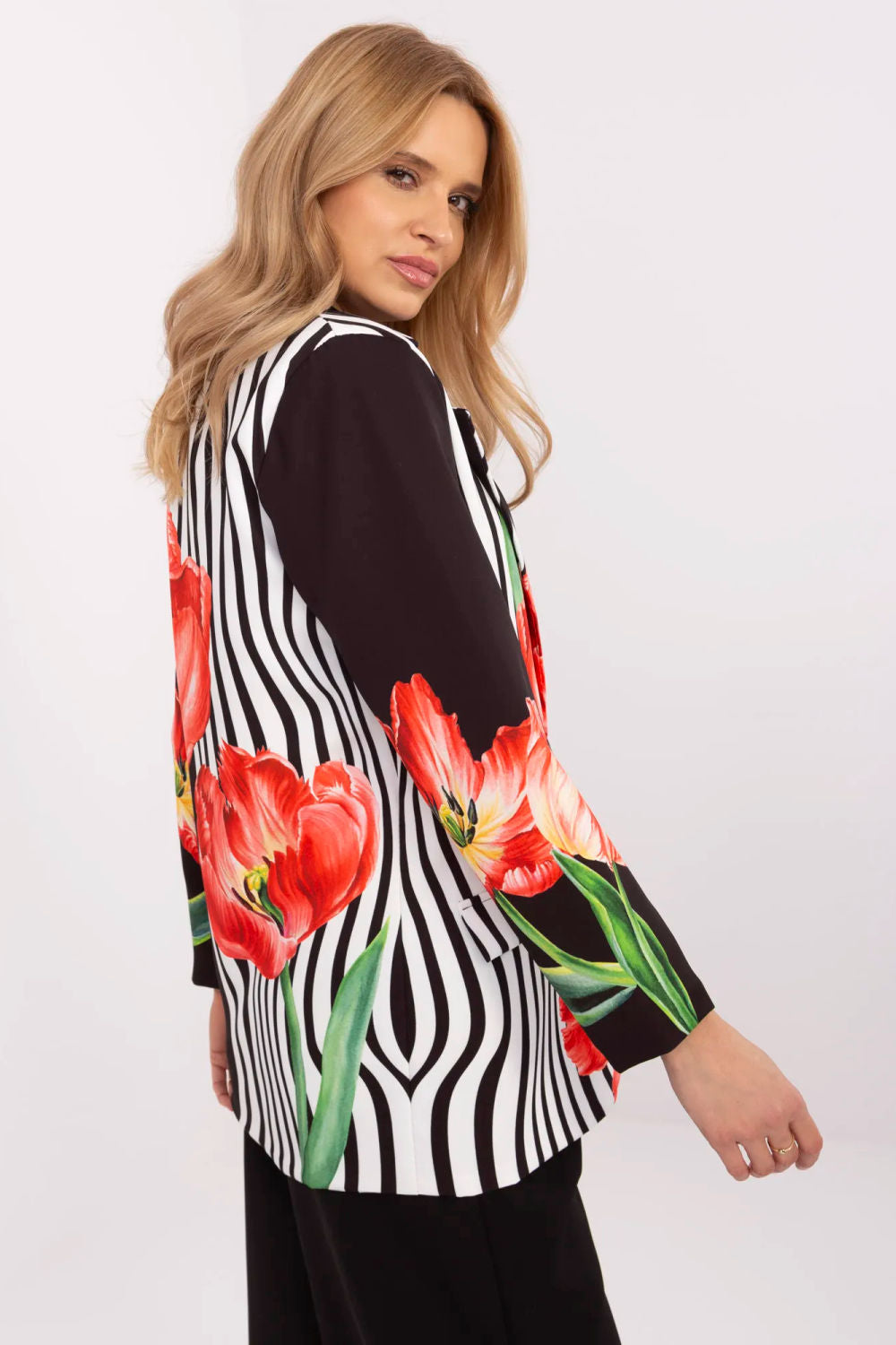 Italy Moda Black Floral Long Sleeve Jacket - view 2