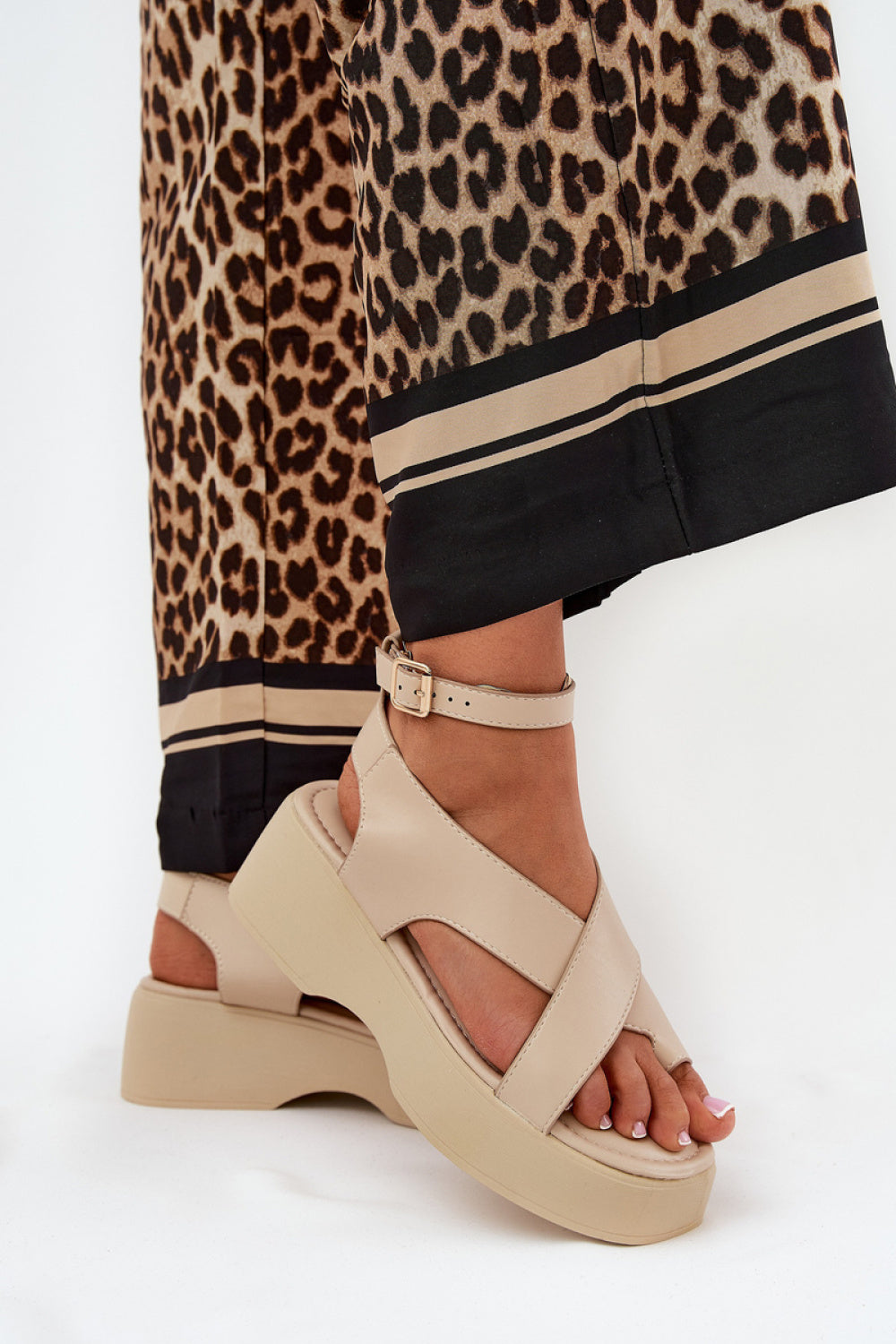 Step In Style Tenzorus Beige Faux Leather Platform Sandals