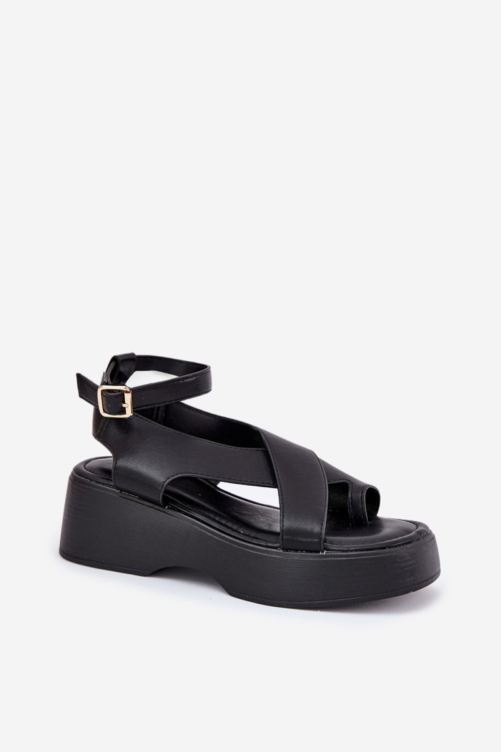 Step In Style Tenzorus Black Faux Leather Platform Sandals - view 2