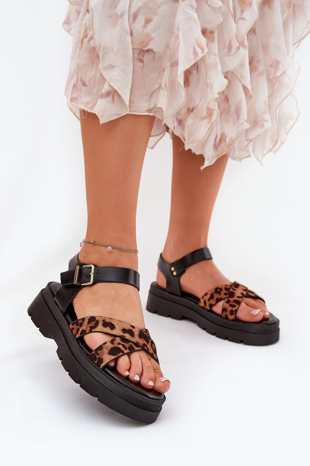 Step In Style Gevinniser Leopard Print Faux Leather Platform Sandals