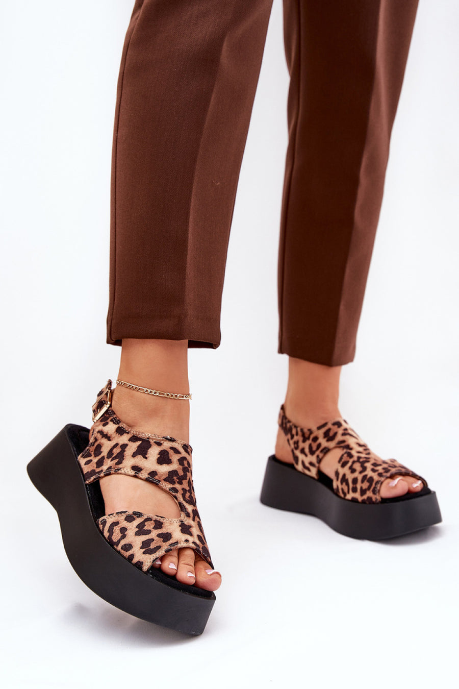 Step In Style Karonia Brown Faux Suede Platform Wedge Sandals