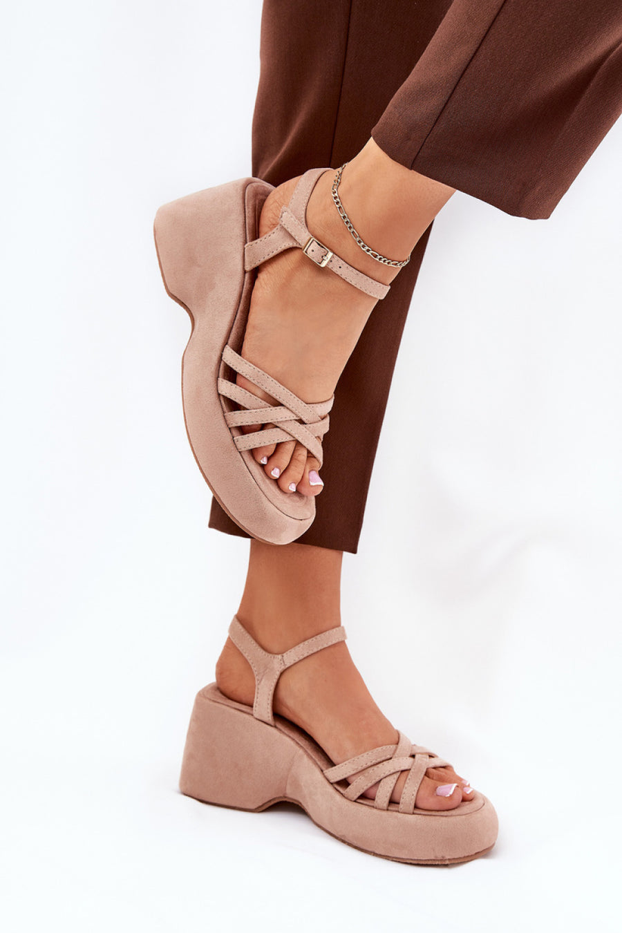 Step In Style Nendal Beige Faux Suede Platform Wedge Sandals