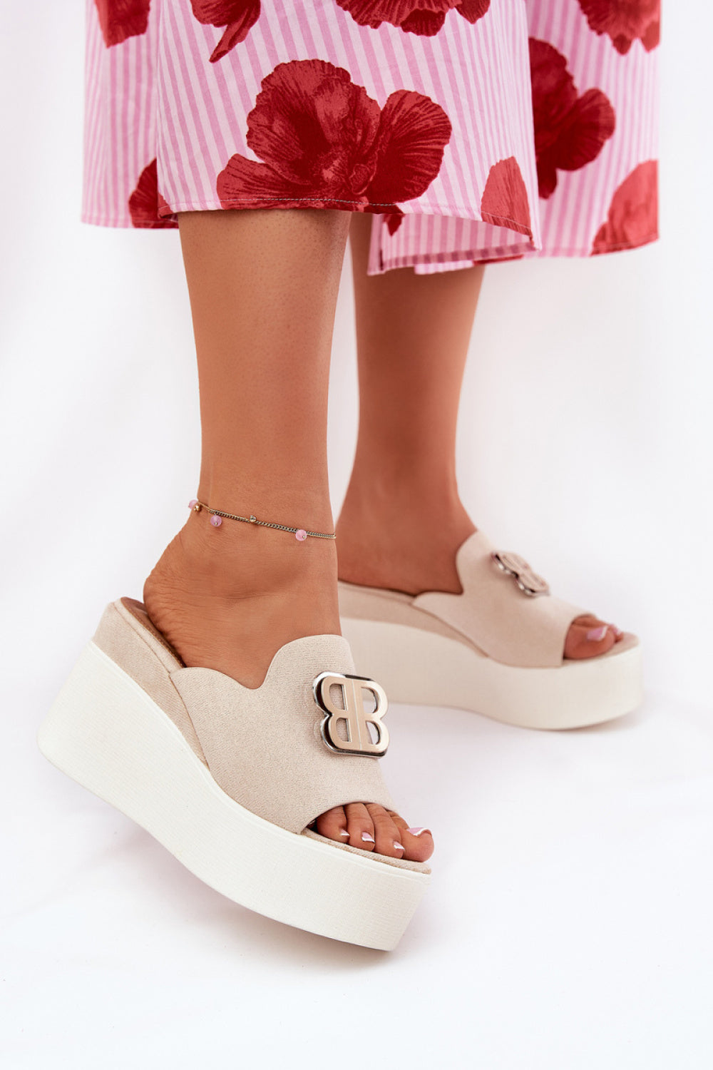 Step In Style Tanonea Light Beige Faux Leather Platform Wedge Sandals