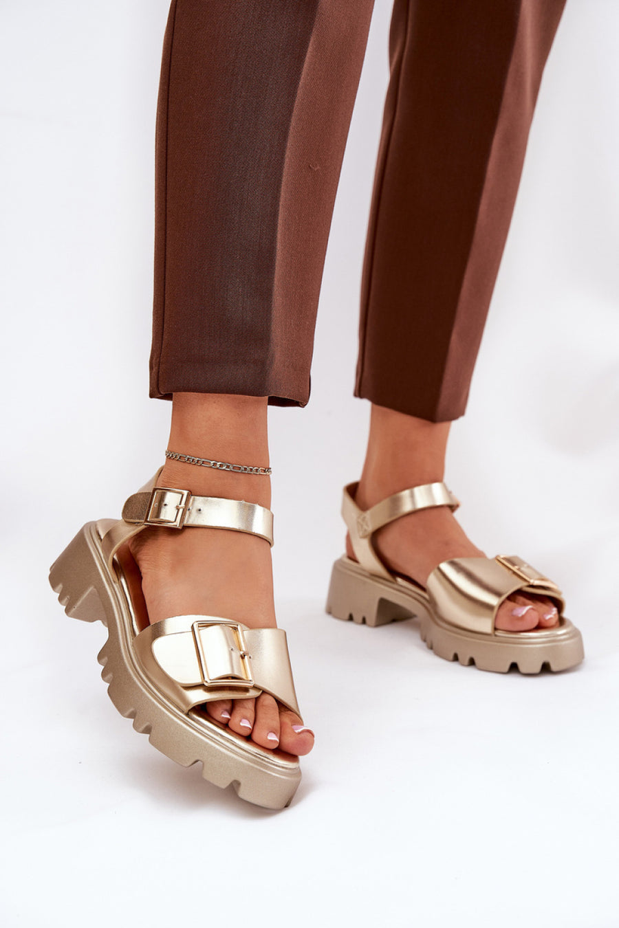 Step In Style Gofielle Gold Faux Leather Platform Sandals