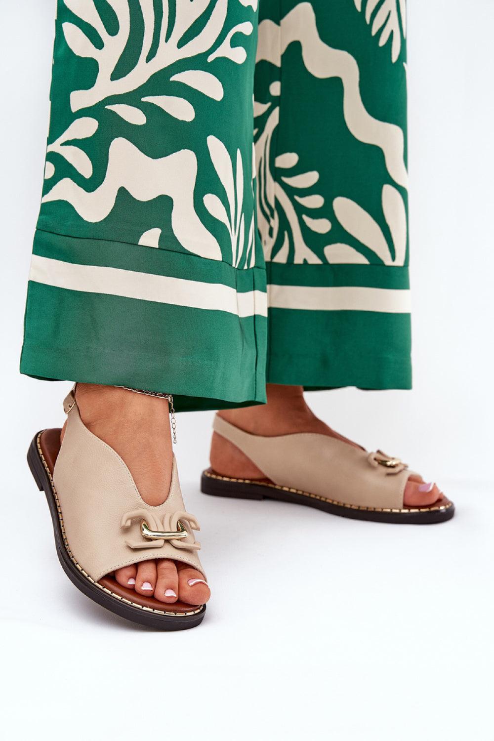 Step In Style Tillireta Beige Faux Leather Flat Sandals