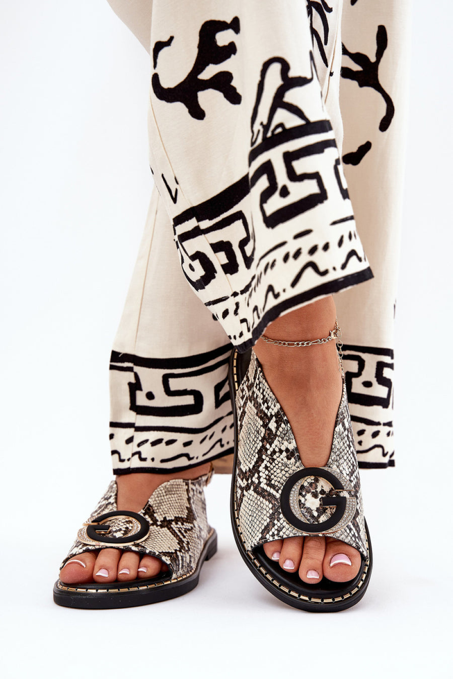Step In Style Haliones Snake Print Faux Leather Sandals