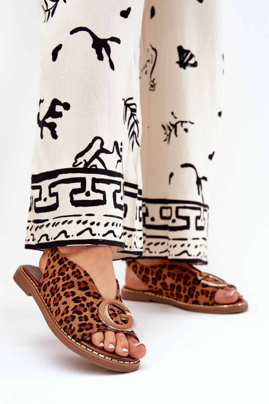 Step In Style Haliones Leopard Print Faux Leather Sandals