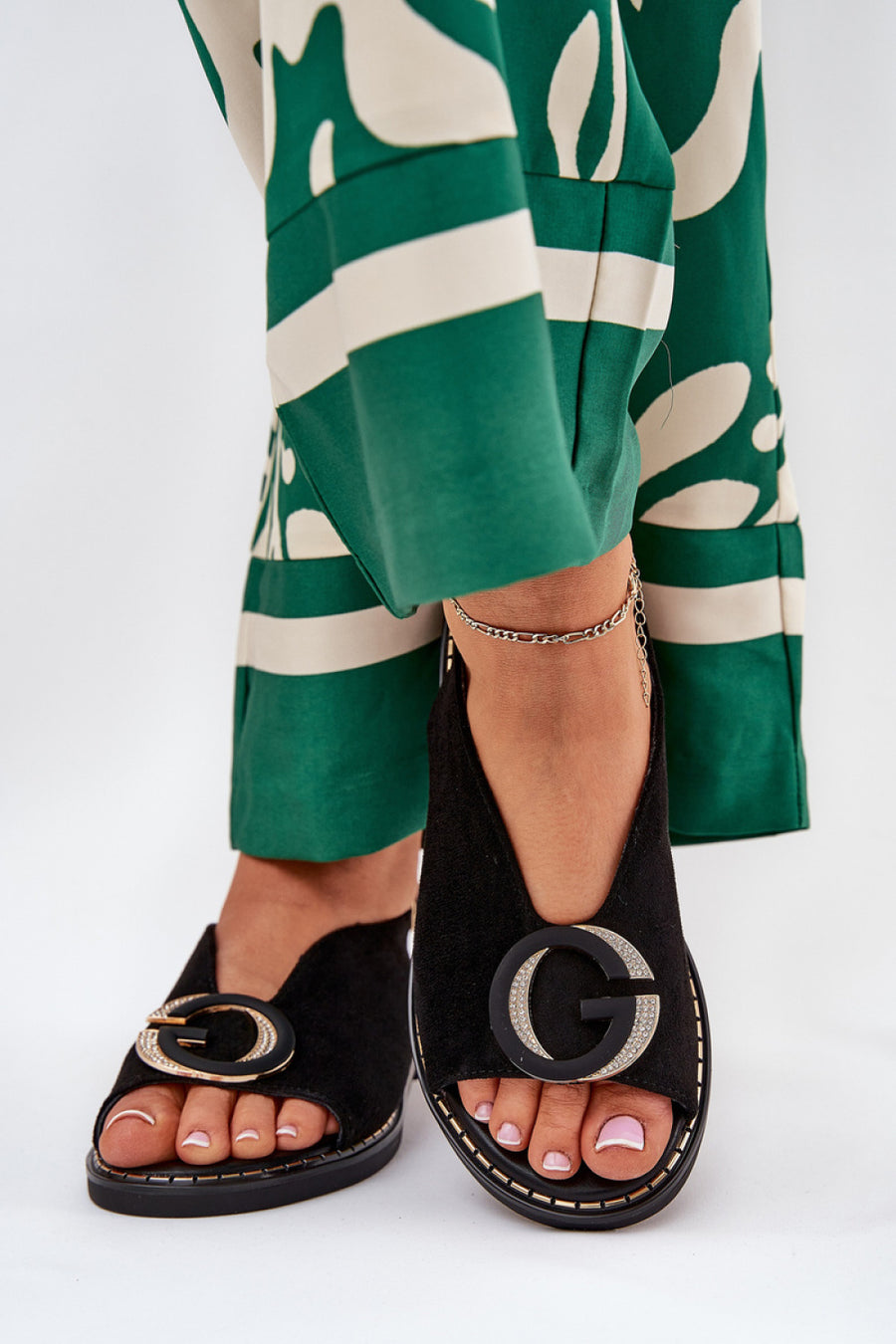 Step In Style Haliones Black Faux Leather Sandals