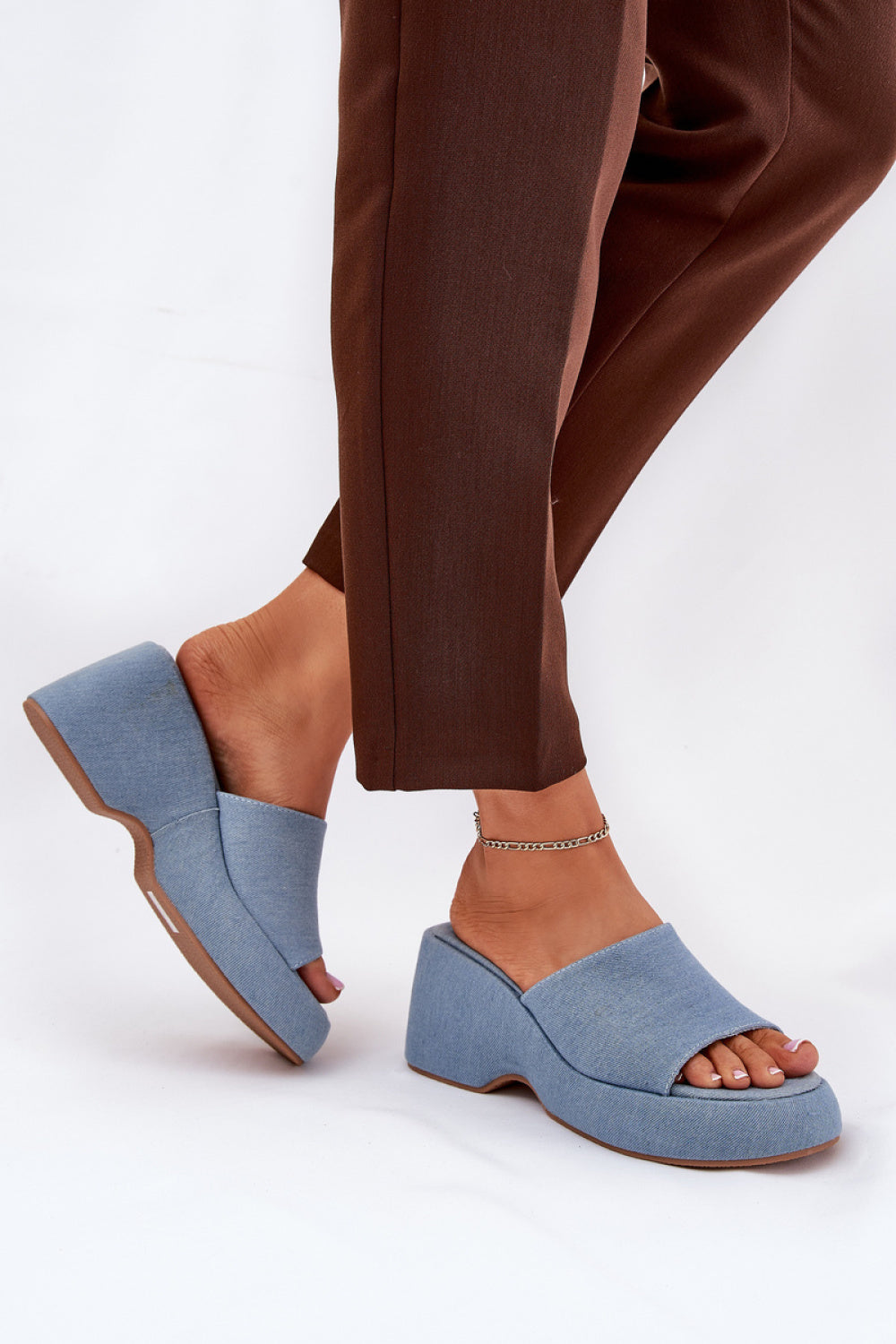 Step In Style Afisal Denim Blue Platform Wedge Sandals