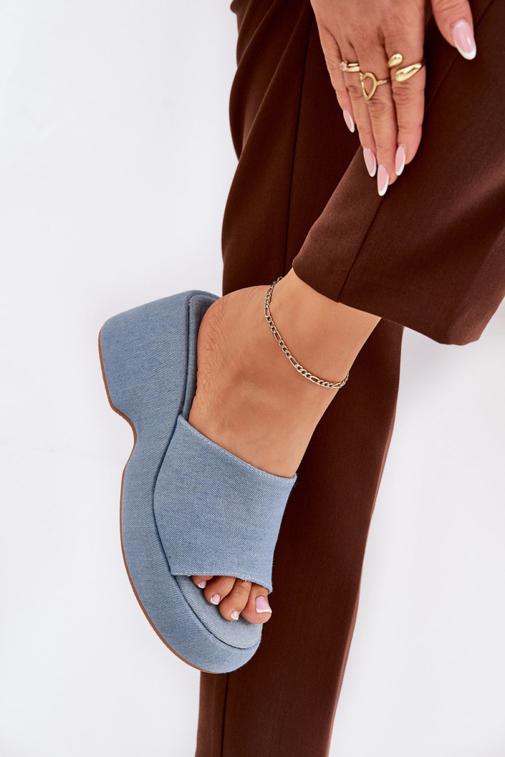 Step In Style Afisal Denim Blue Platform Wedge Sandals - view 3