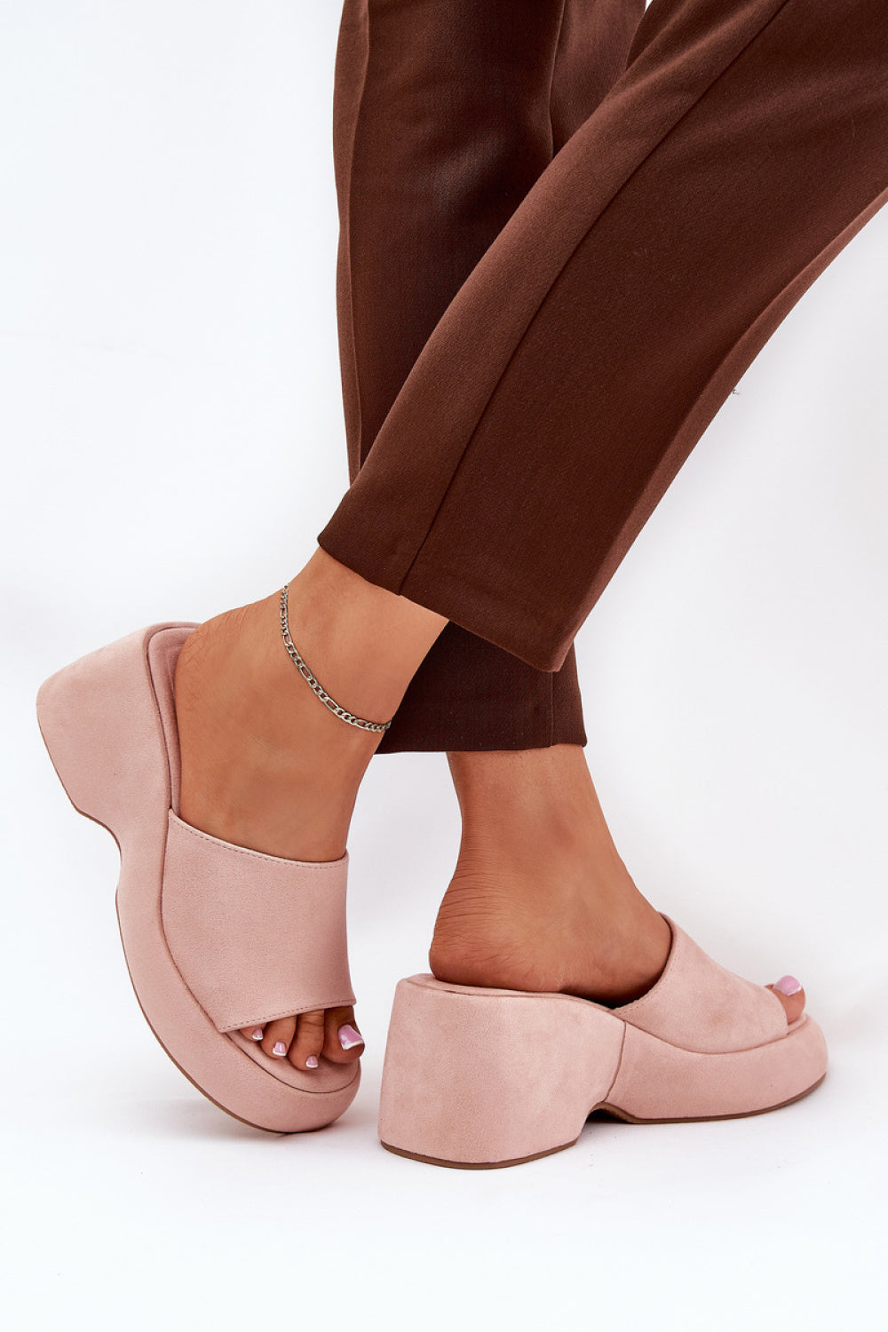 Step In Style Afisal Pink Faux Suede Platform Wedge Sandals