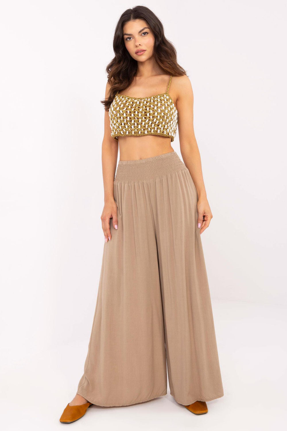 Och Bella Brown Pleated High Waisted Trousers