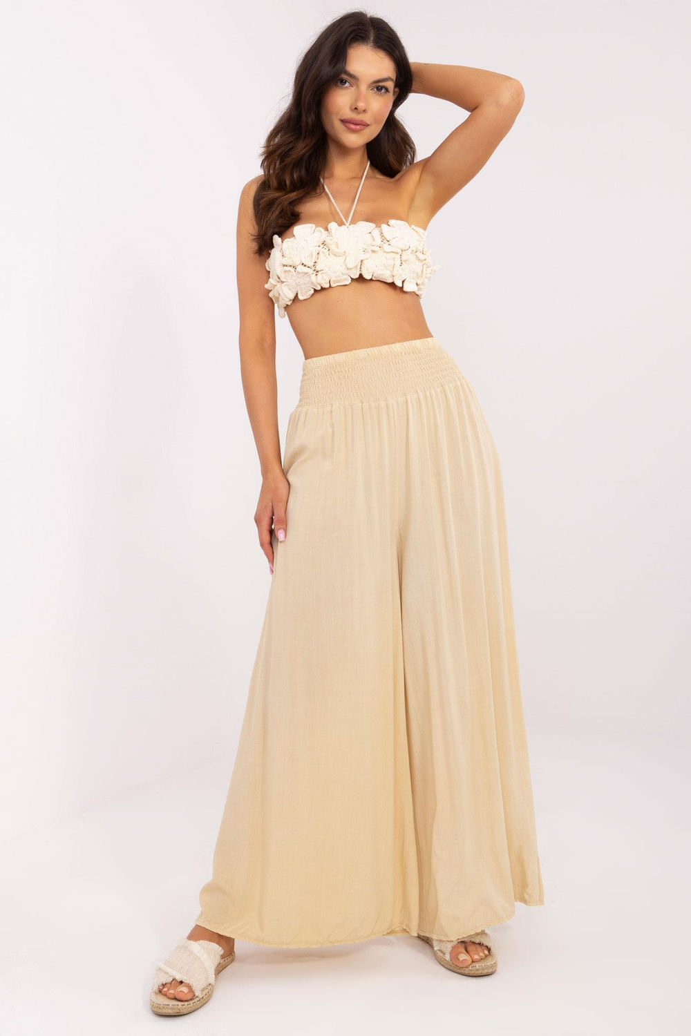 Och Bella Beige Pleated High Waisted Trousers