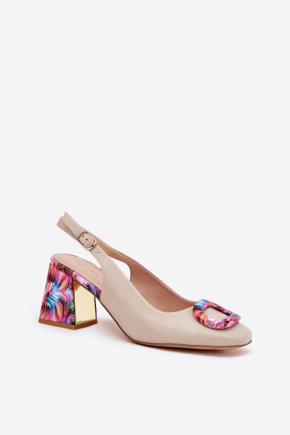 Step In Style Beige Leather Heeled Sandals with Buckle and Adjustable Straps - view 2