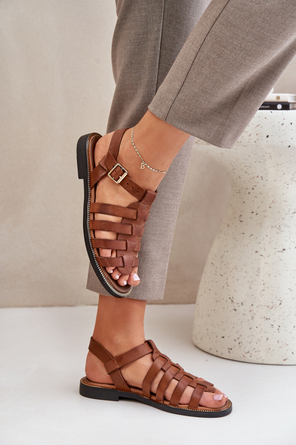 Step In Style Zazoo Camel Leather Flat Sandals - view 3