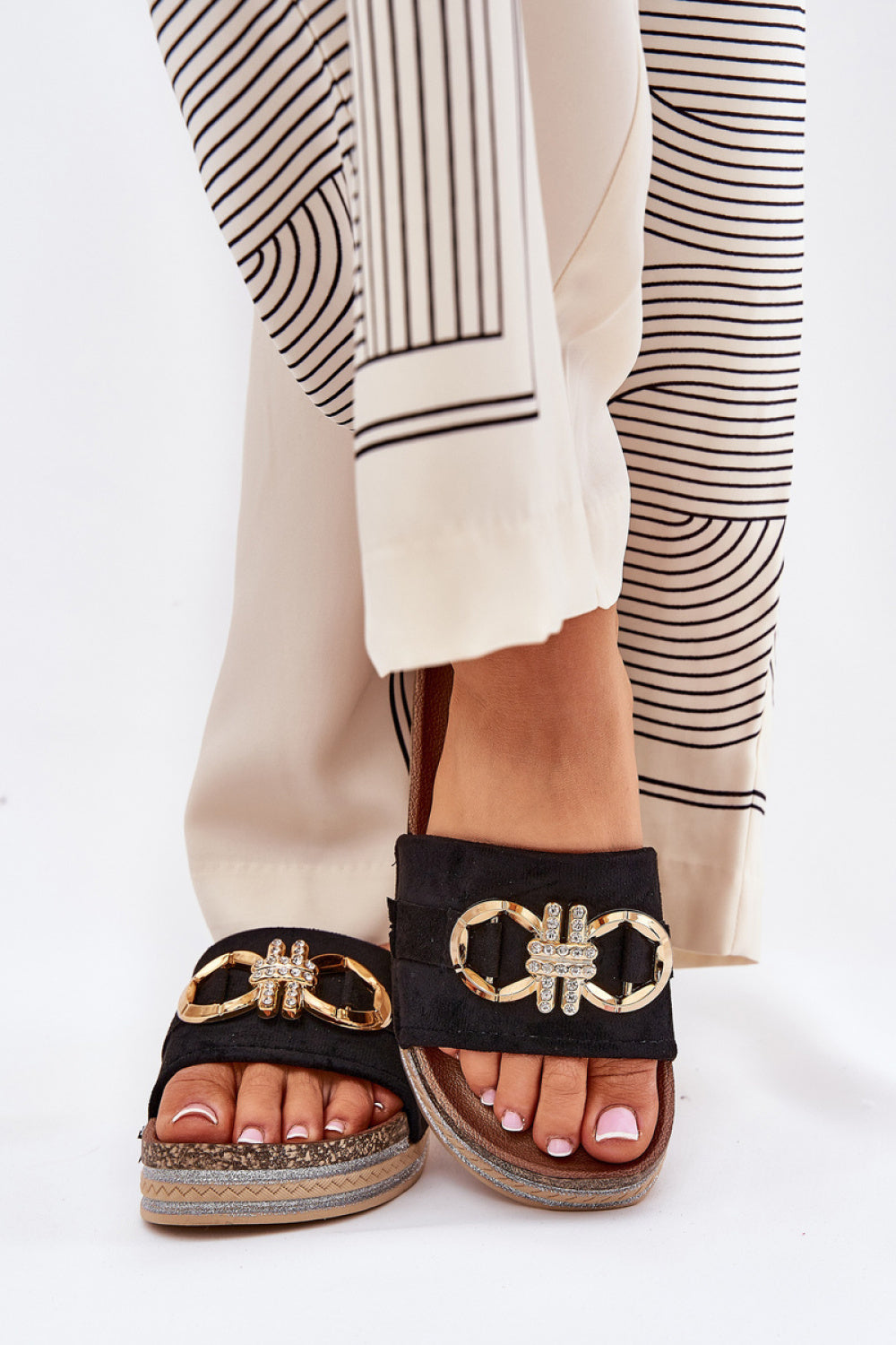 Step In Style Rilirea Black Faux Suede Platform Sandals