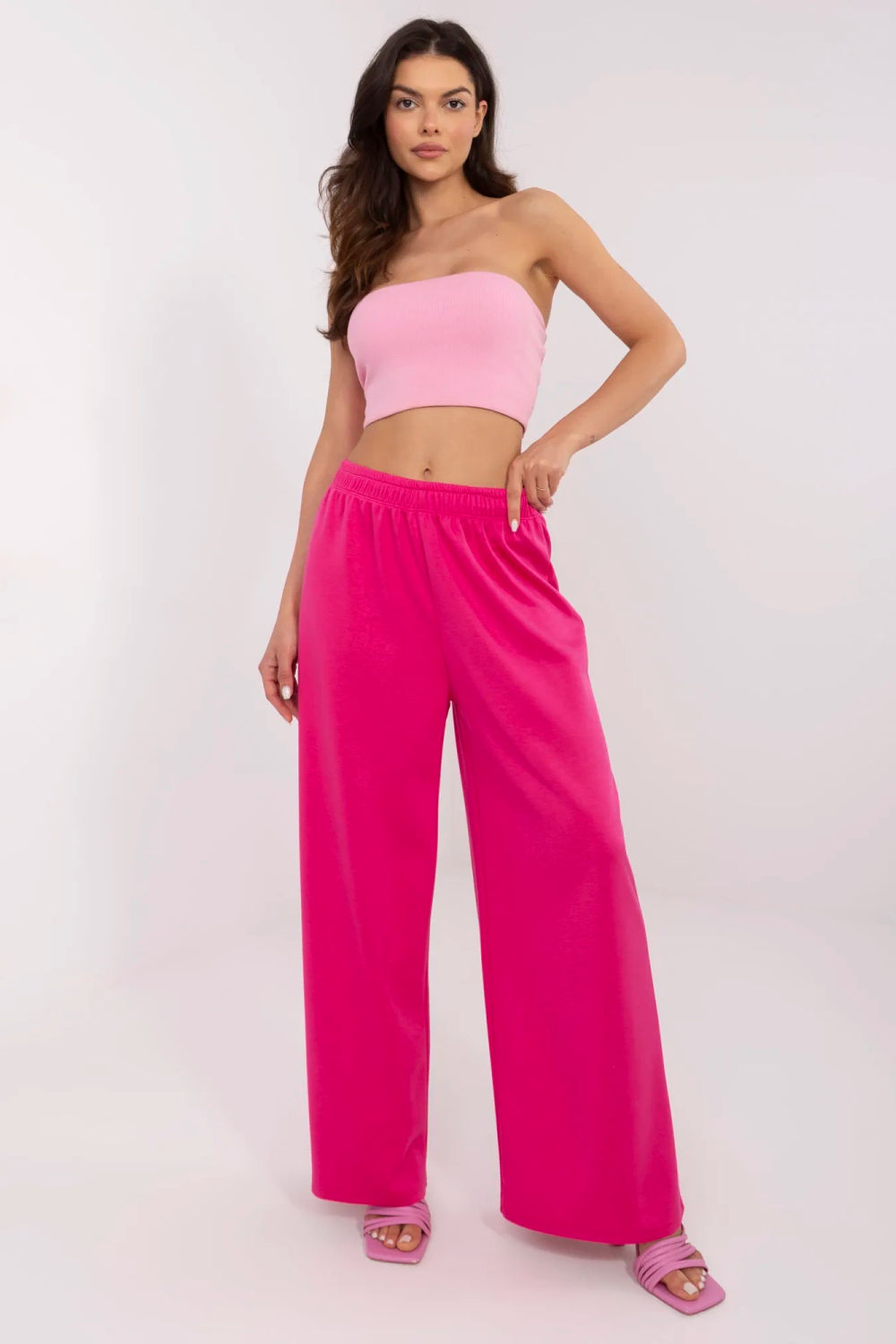 Italy Moda Fuchsia Wide Leg High Waisted Joggers