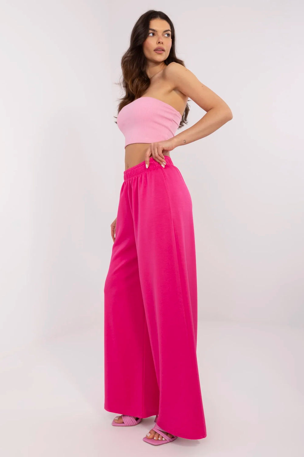 Italy Moda Fuchsia Wide Leg High Waisted Joggers - view 2