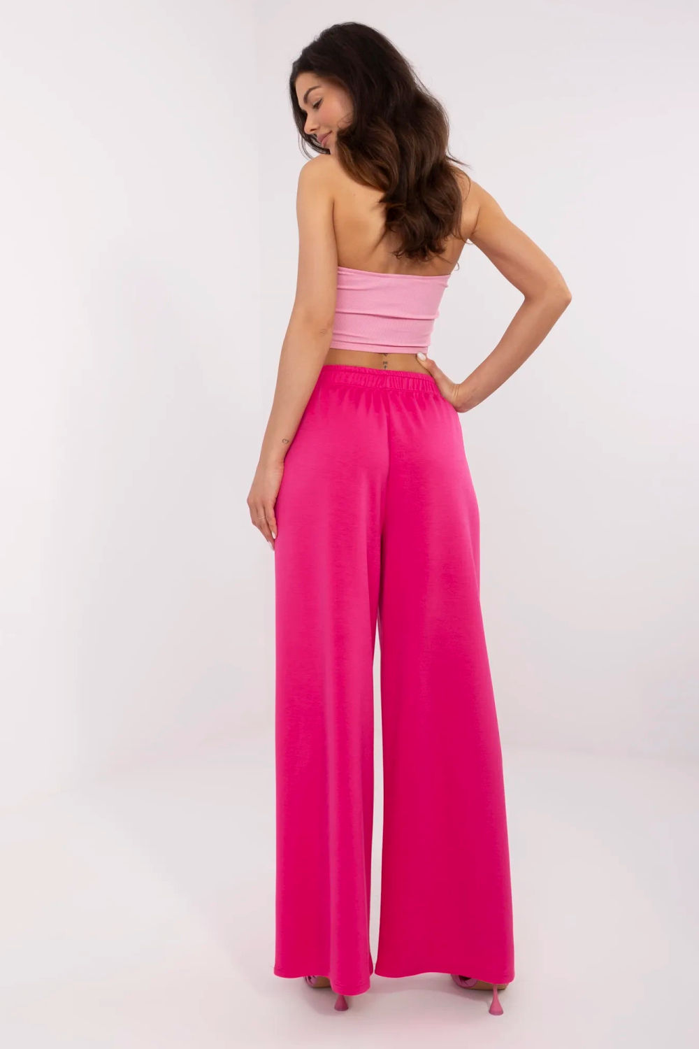 Italy Moda Fuchsia Wide Leg High Waisted Joggers - view 3