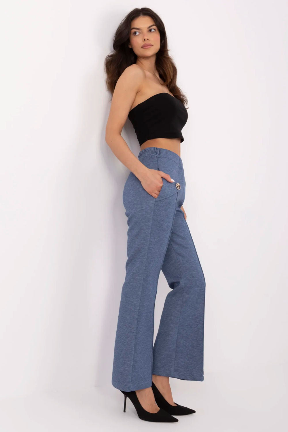 Italy Moda Dark Blue Flared High Waisted Joggers - view 2