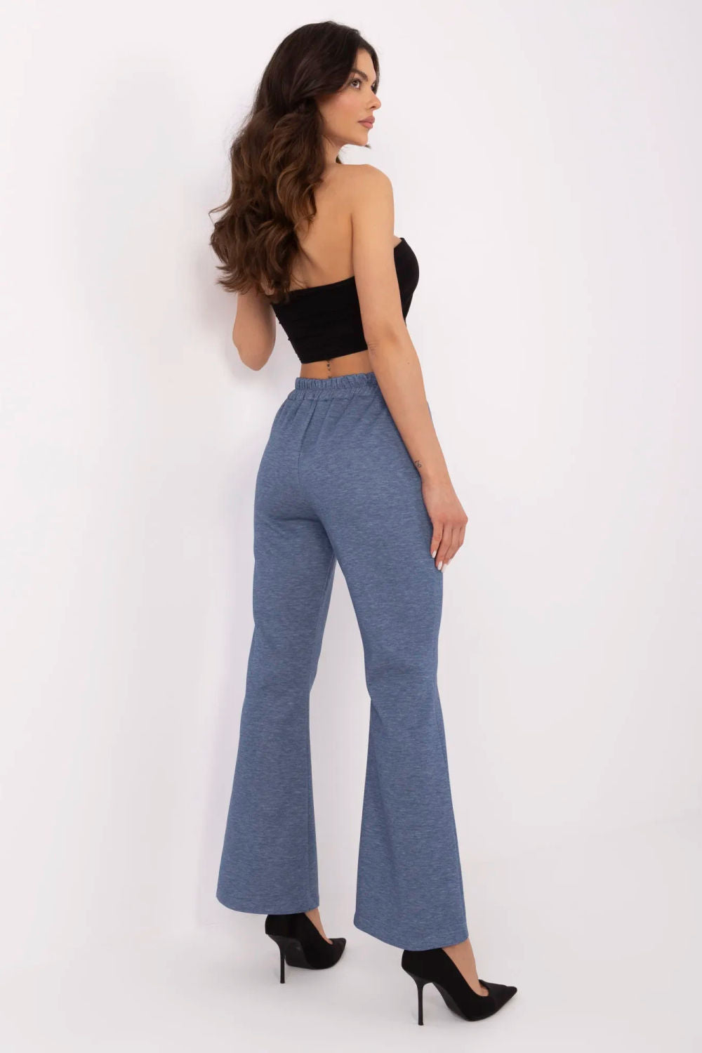 Italy Moda Dark Blue Flared High Waisted Joggers - view 3