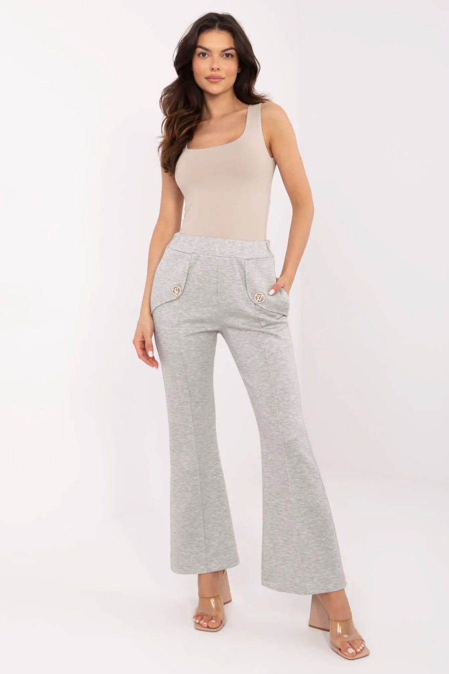 Italy Moda Grey Wide Leg High Waisted Joggers