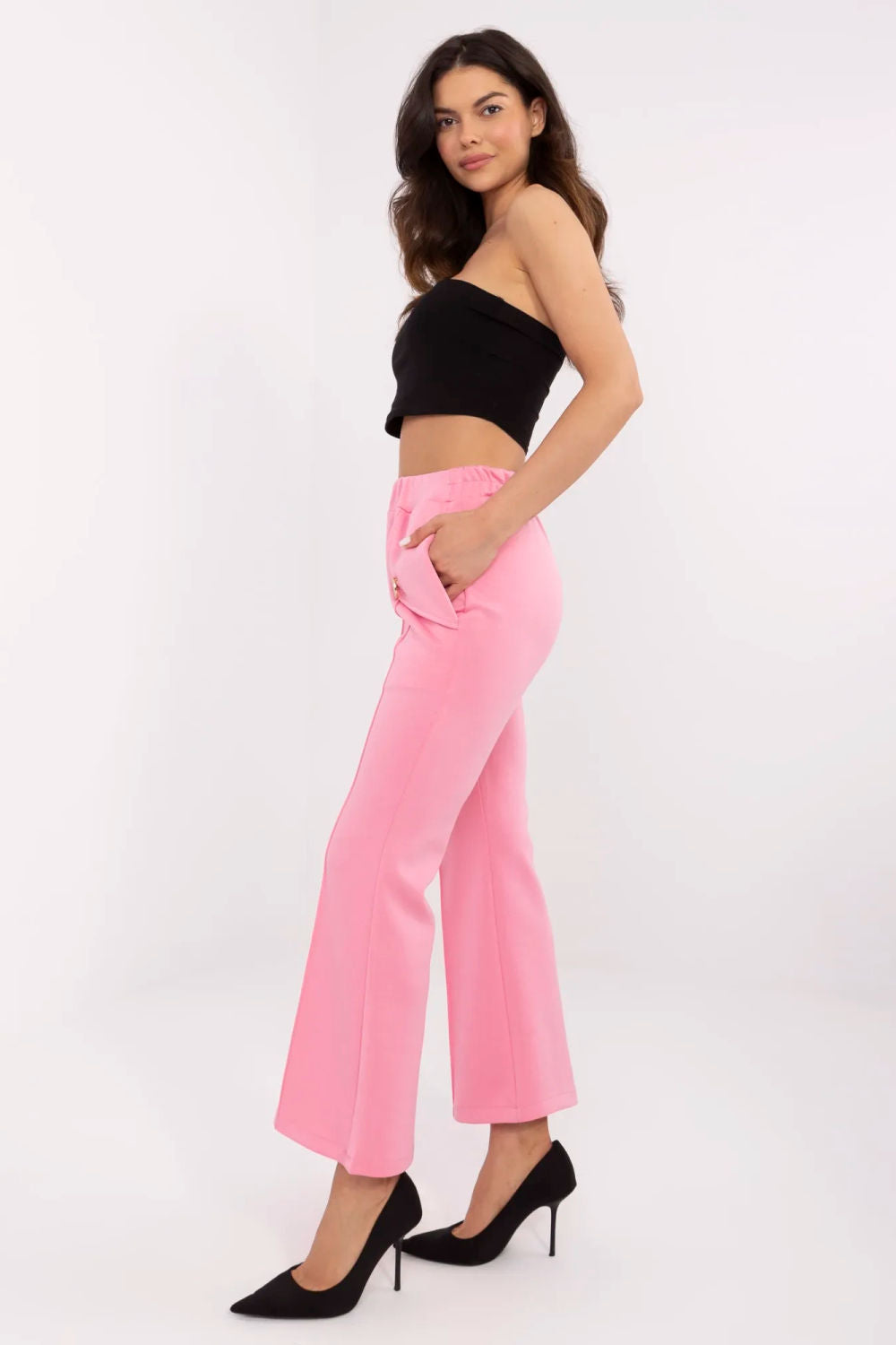 Italy Moda Pink Polyester Wide Leg High Waisted Joggers - view 2