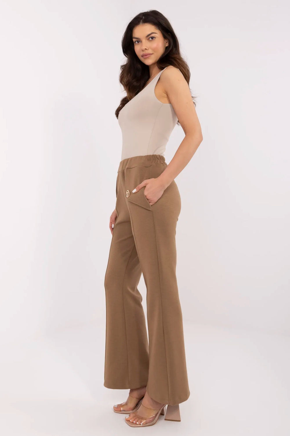Italy Moda Light Brown Wide Leg High Waisted Joggers - view 2