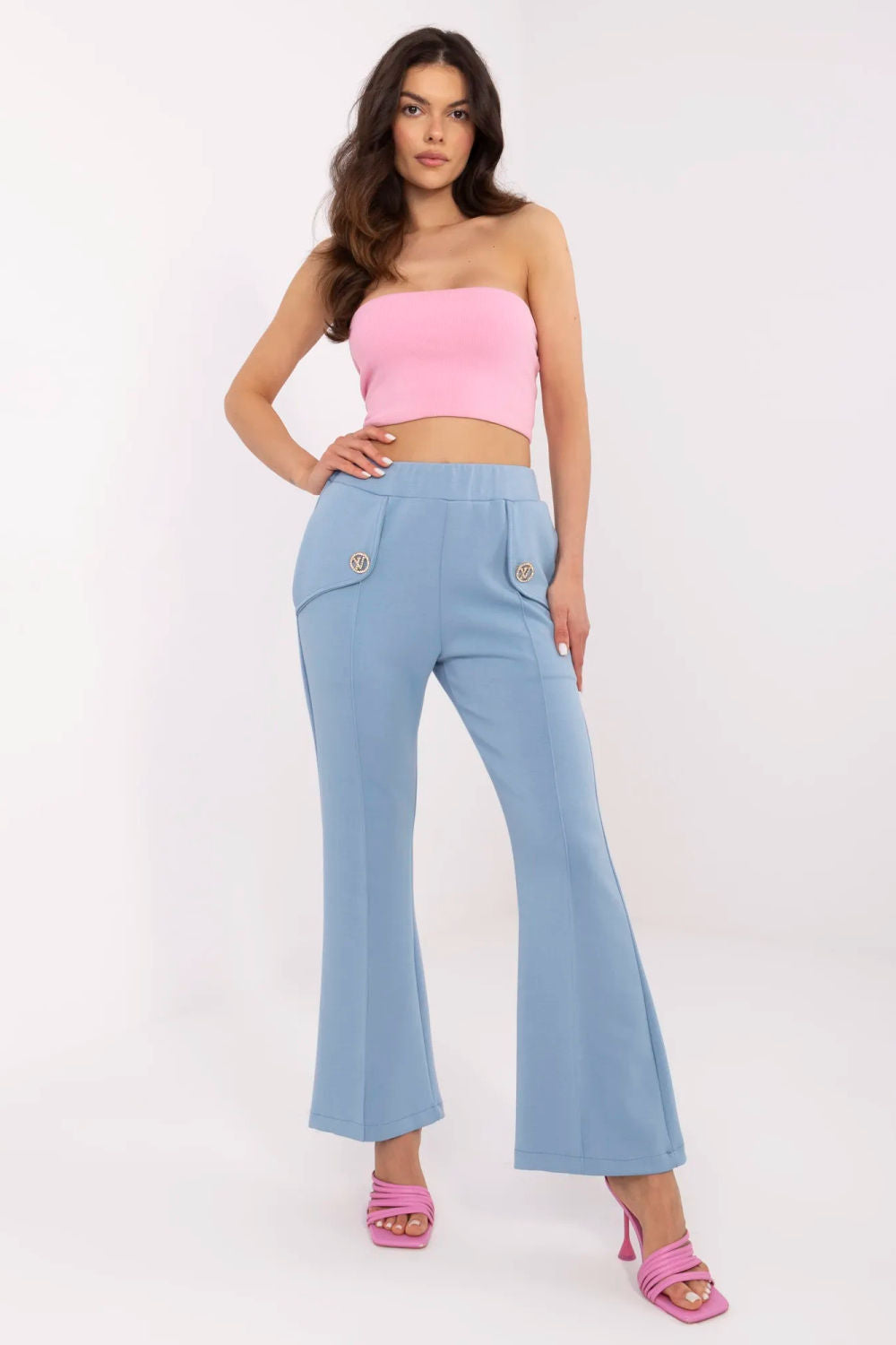 Italy Moda Blue Wide Leg High Waisted Joggers