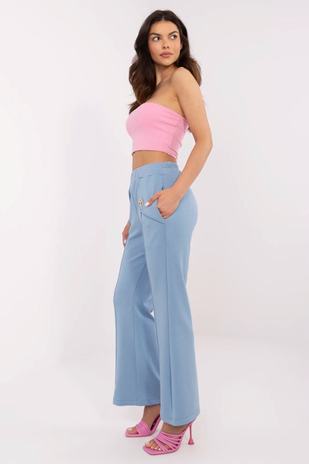 Italy Moda Blue Wide Leg High Waisted Joggers - view 2