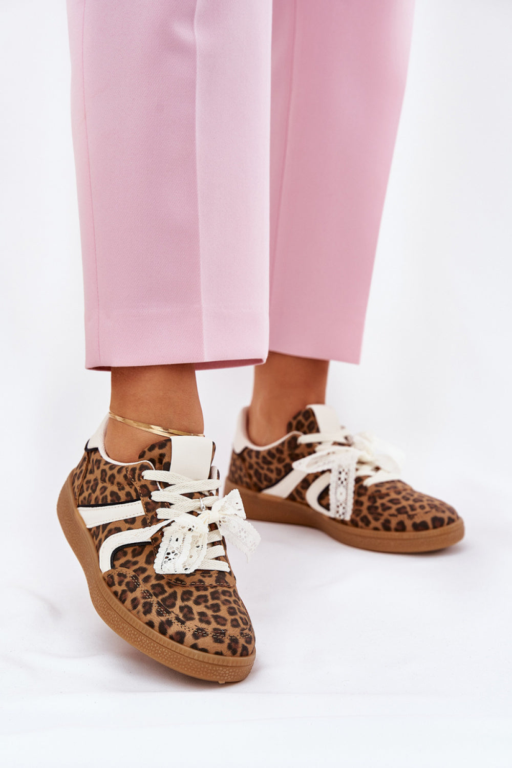 Step In Style Leopard Print Lace Trainers