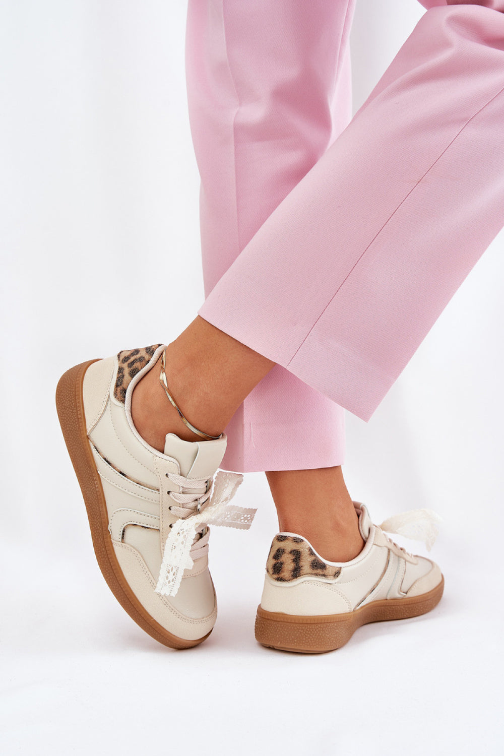 Step In Style Leopard Print Lace Trainers - view 3